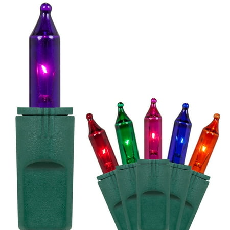 Christmas Tree Lights PureLock 50 ct Mini String Lights Multi-Color - 25' Green Wire Christmas Tree Lights by Kringle Traditions ()