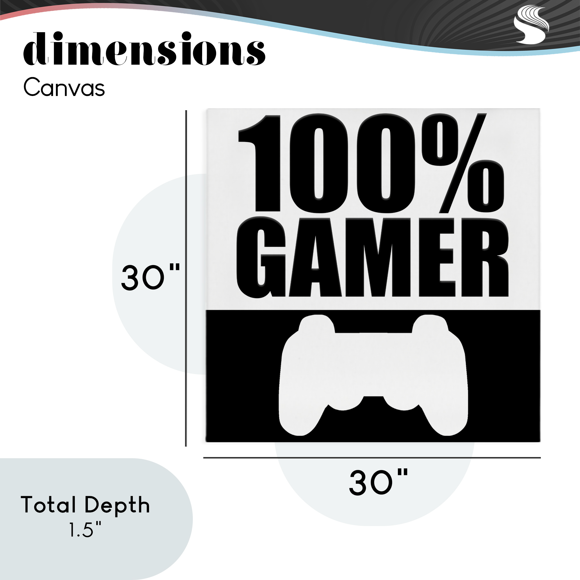 100% Gamer Black & White Canvas Wall Art, design by Kim Allen