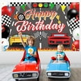 thumbnail image 3 of Race Car Themed Birthday Party Backdrop And Tablecloth Set, 54x108 Inch Tablecloth with 43x71 Inch Photo Background Racing Backdrop for Birthday Tablecover and Banner for Party Decoration, 3 of 7