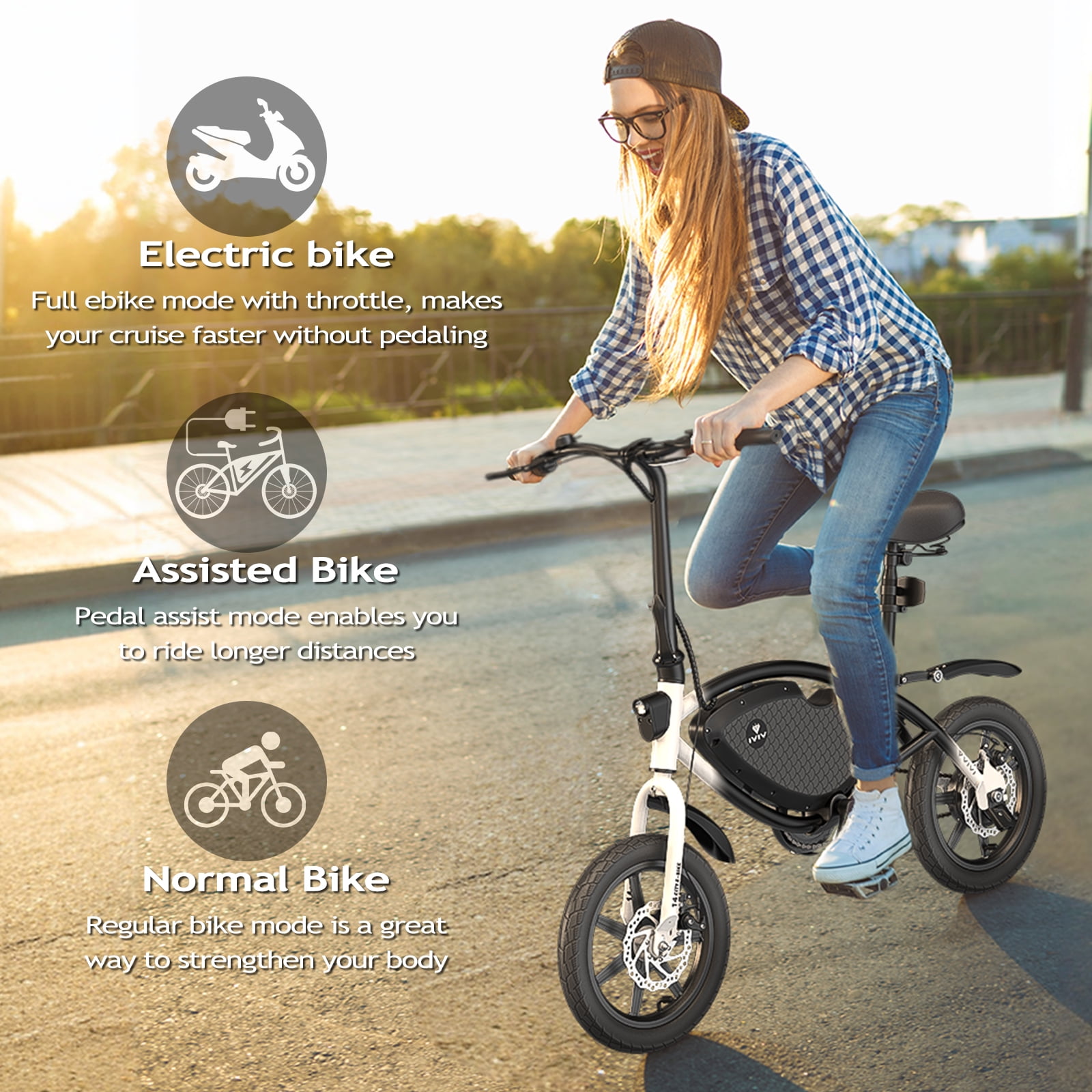 Vivi 14" Electric Bike for Adults with Peak 500W Motor, 20MPH Folding Electric Bicycle with Cruise Control, 40Miles(Pedal-Assist) Commuting Ebike with 48V 374.4WH Battery, Integrated Wheels, UL 2849
