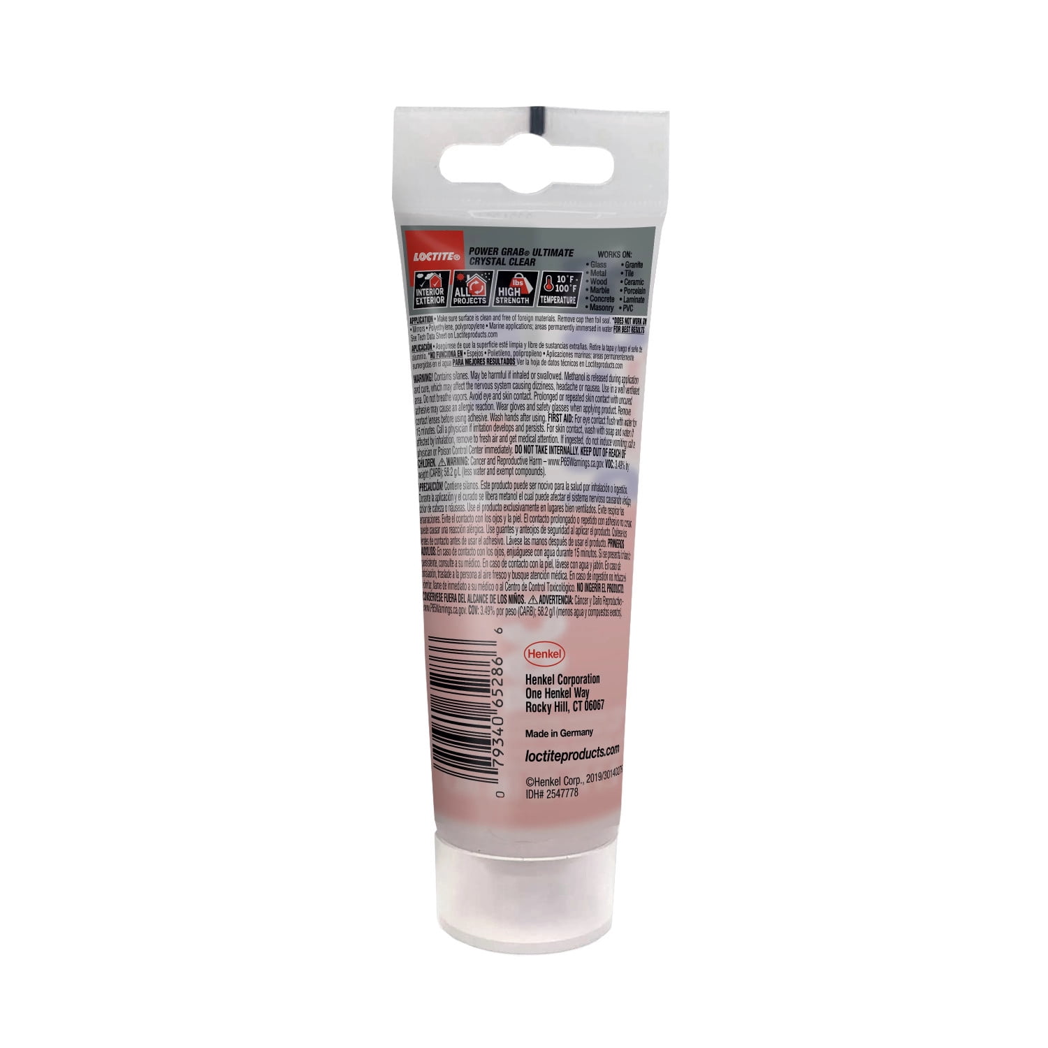 (2 pack) Loctite Power Grab Construction Adhesive Ultimate Crystal Clear, Pack of 1, Clear 2.7 fl oz Tube