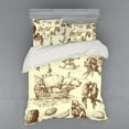 thumbnail image 2 of Nautical Duvet Cover Set, Merchant Ship Banana Monkey Parrot Boat Historical Sketch Style Artwork, Bedding Set with Shams and Fitted Sheet, 3 Sizes, by Ambesonne, 2 of 3
