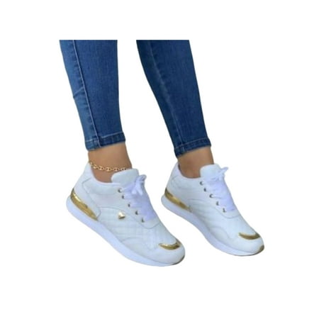 

Daeful Ladies Sneakers Diamond Sport Shoes Lace Up Running Shoe Lightweight Round Toe Trainers Womens Casual Athletic Sneaker White 6