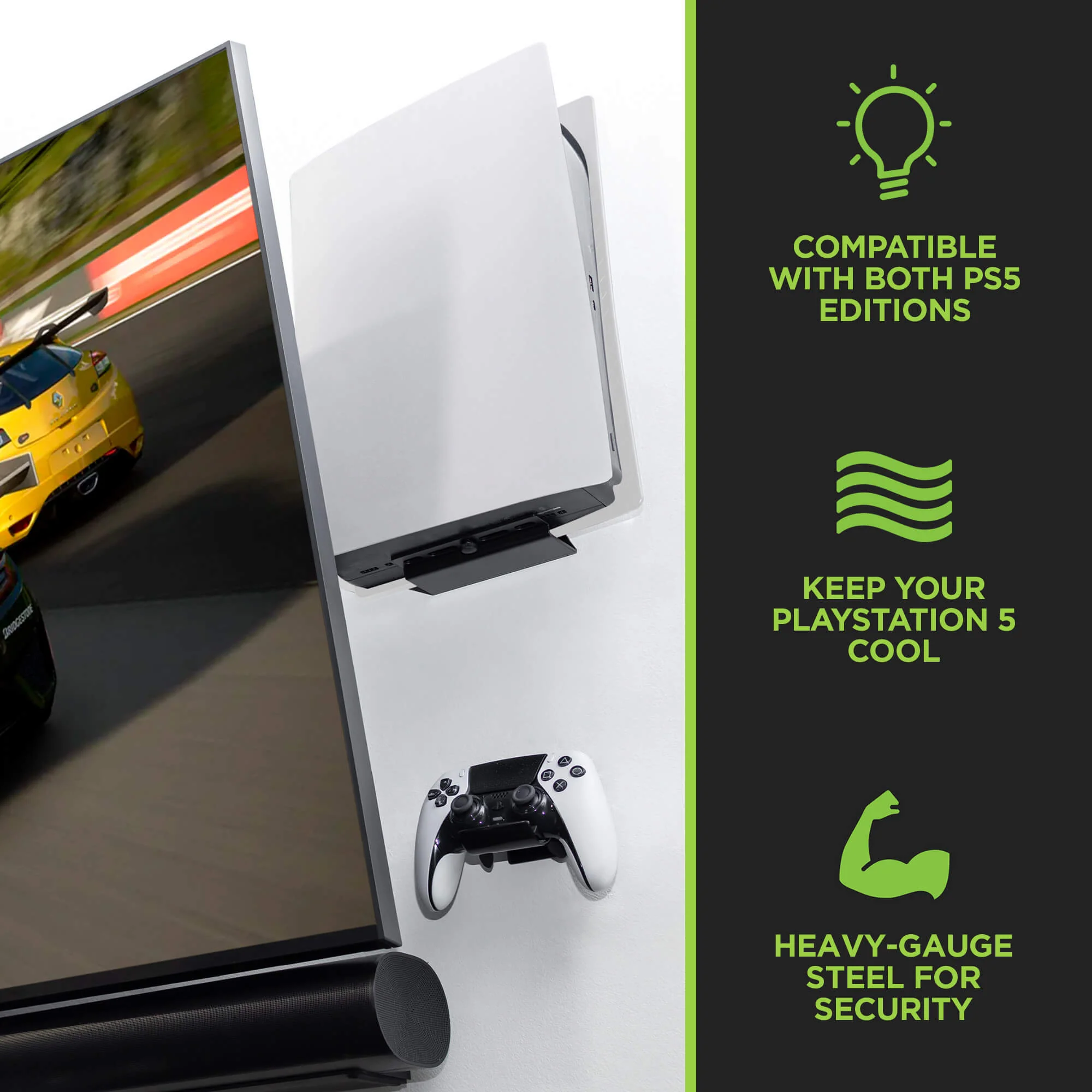 HIDEit Wall Mount for All PlayStation 5 Models – Compatible with PS5 Pro, Slim, and Original - Secure Wall Mounting Solution for Game Console - Perfect for Display or Behind TV Setup