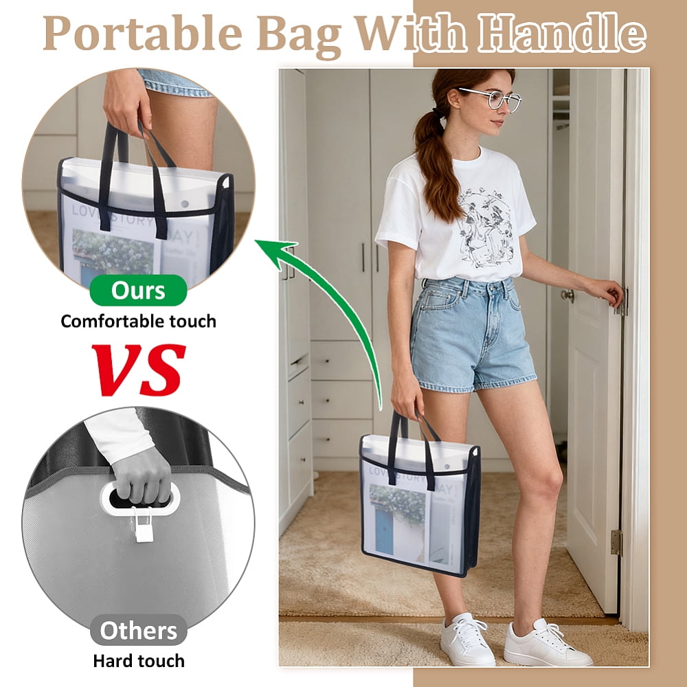 4 Pack Scrapbook Paper Storage Bag 13x3.15x13.58 Inch Art Portfolio Organizer Craft Paper Holder with Clear Window Durable PP Material Snap Buttons