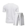 thumbnail image 4 of Ohufall Mens Shorts Set 2 Piece Summer Outfits 2025 Fashion Solid Color Casual V-Neck T-shirts and Elastic Waist Drawstring Shorts Big and Tall Tracksuit Set, 4 of 4