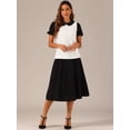 thumbnail image 4 of DARING DIVA Women Peter Pan Collar Contrast Puff Short Sleeve Top M White, 4 of 6