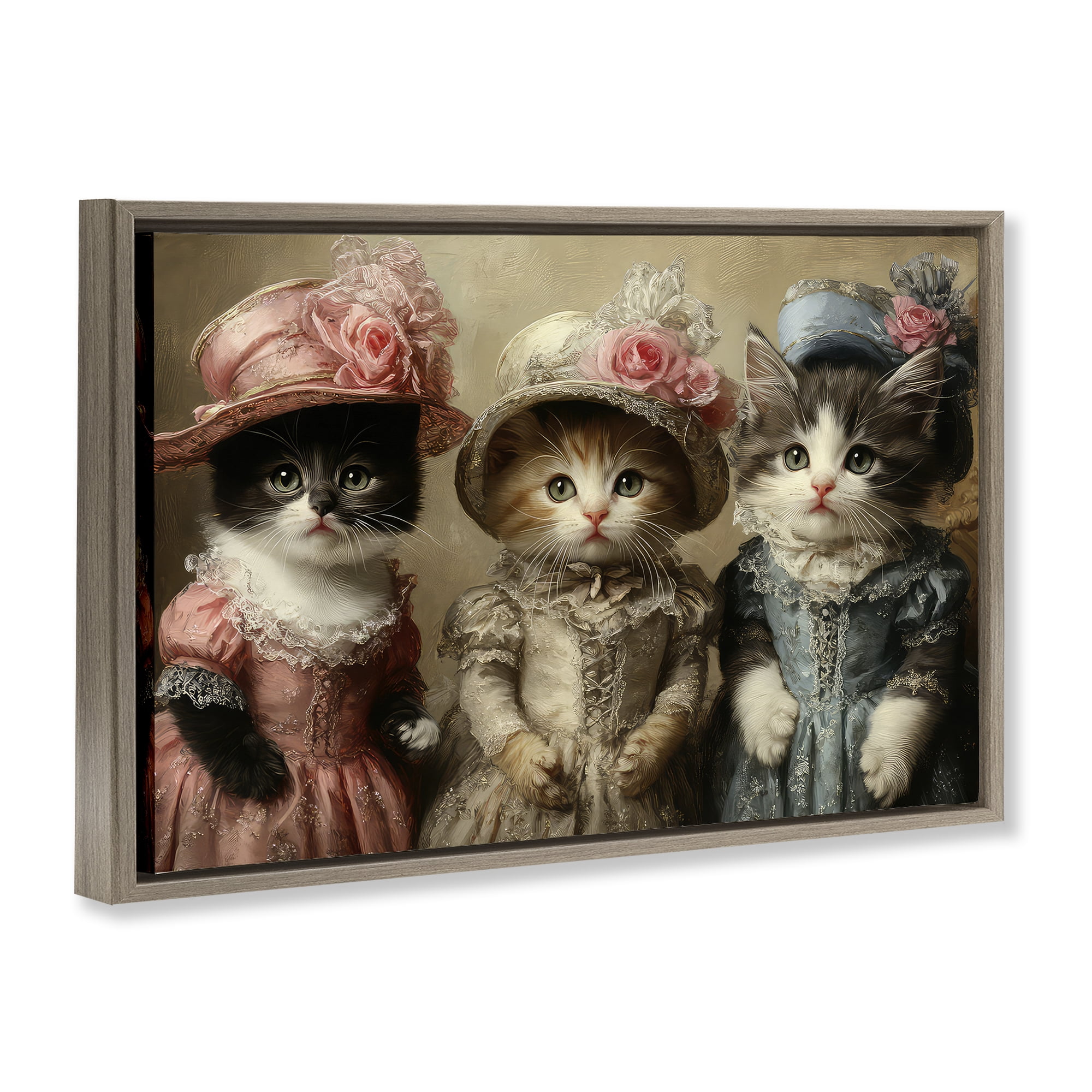 Stupell Industries Vintage Dress Cats Brown Framed Floater Canvas Wall Art, design by The Wands Want