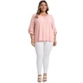 thumbnail image 2 of GRACE & GRANDEUR Women's Plus Size Tops Double Layered 3/4 Ruffle Sleeve V Neck Pleated Front Casual Blouses 2X Pink, 2 of 5
