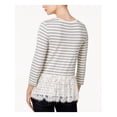 thumbnail image 2 of MAISON JULES Womens Gray Rayon Lace Striped 3/4 Sleeve Jewel Neck Top Size: S, 2 of 4