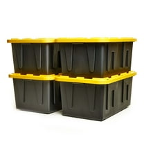 Durabilt 27 Gallon Durable Plastic Storage Tote, Black and Yellow, 4 Count