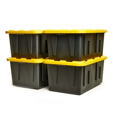 Durabilt 27 Gallon Durable Plastic Storage Tote, Black and Yellow, 4 Count