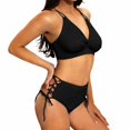 thumbnail image 4 of QURATI Swimwear Bikini Sets for Women High Waist Summer Beach Swim Bathing Suits V Neck 2 Piece Swimsuit Black M, 4 of 6