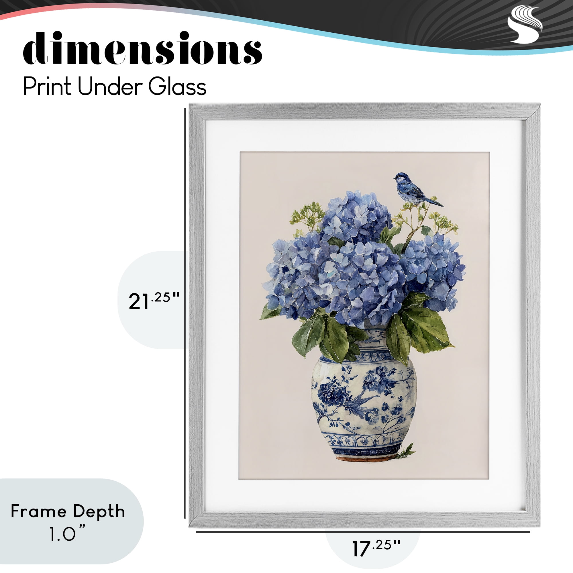 Stupell Industries Songbird Perched on Hydrangeas Gray Framed Print Under Glass, design by Imagine It Images