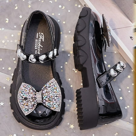 

TOWED22 Kids Sandals Girls Small Leather Shoes Single Shoes Princess Shoes Sandals Flower Bow Shoelaces Drill Sandals For Girls Black