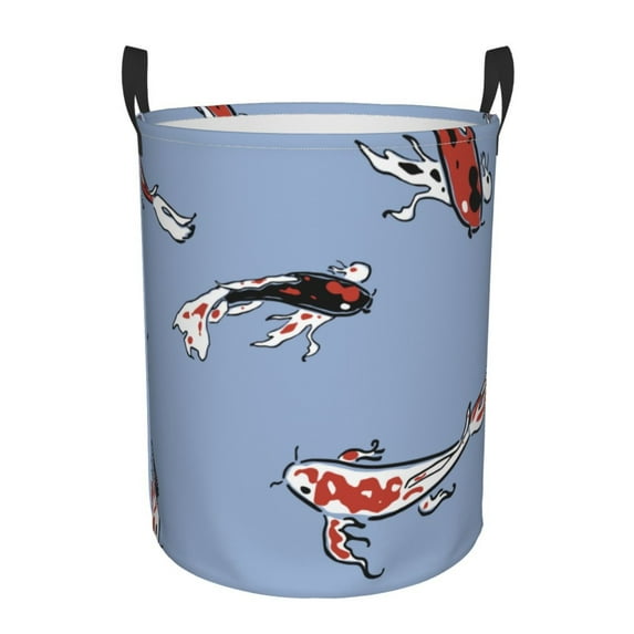 XMXY Round Laundry Basket Organizer, Koi Blue Pattern Waterproof Collapsible Dirty Clothes Basket Laundry Hamper, Small Size