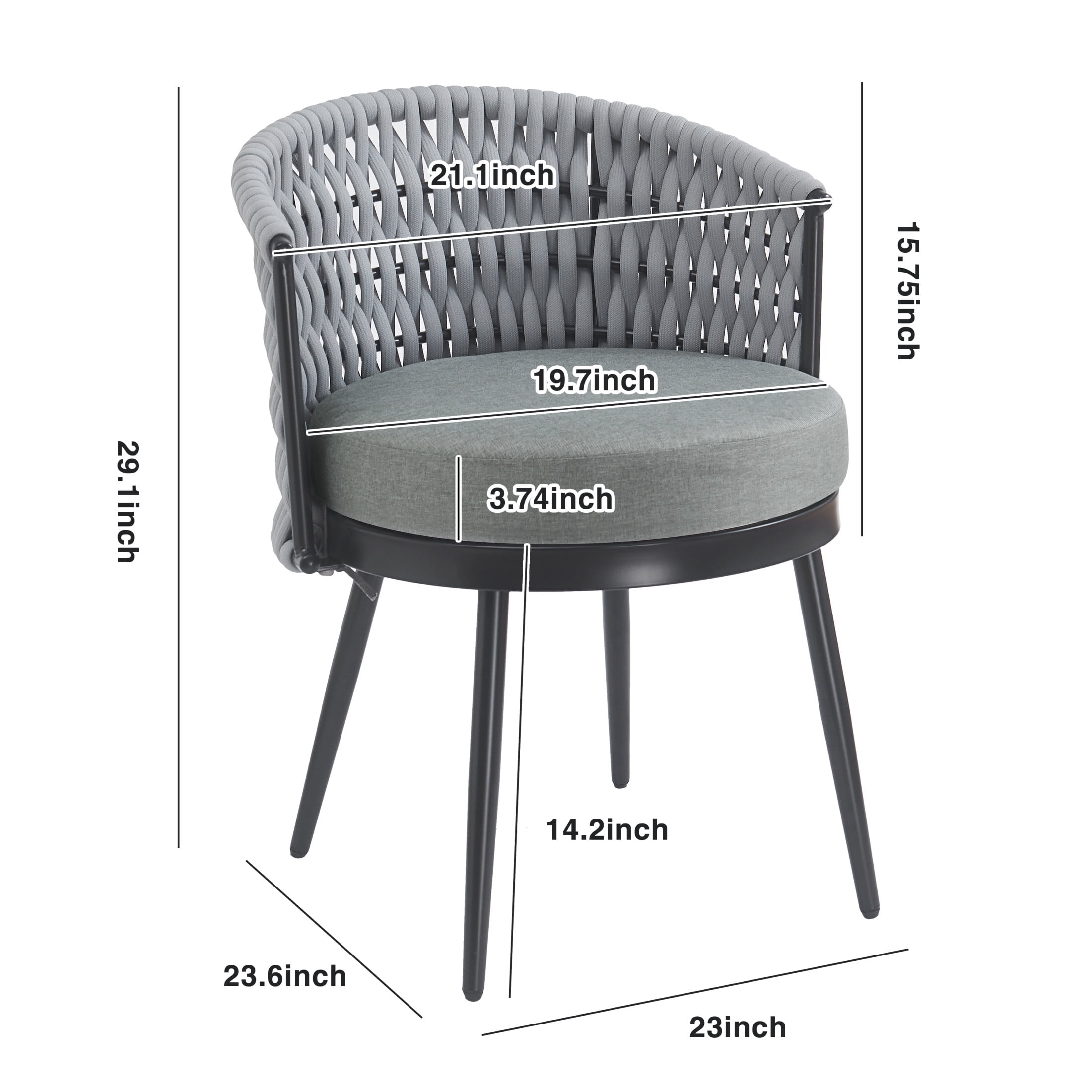 Christopher Knight Home Outdoor Patio Dining Chairs with Metal Frame, Rope Back and Light Gray Cushions, Set of 2