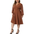 thumbnail image 4 of Vestido de novia de talla grande para mujer Agnes Orinda, con mangas largas, puntos suizos, escote en V, vestido formal 3X color caramelo, 4 of 6