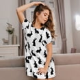 thumbnail image 3 of Honeii Black Rabbit Print Women's Loose Short Sleeve Nightgown, Soft Cotton Sleepwear, Comfy Loose Fit Pajama Dress for Sleep and Lounge, 3 of 6