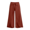 thumbnail image 7 of Cagogo Women Plus Size Wide Leg Tie Waist Flowy Boho Beach Loose Long Pants Trousers Summer Casual Palazzo Elastic Waisted Crop Lounge Travel Holiday Beachwear, Orange S, 7 of 7