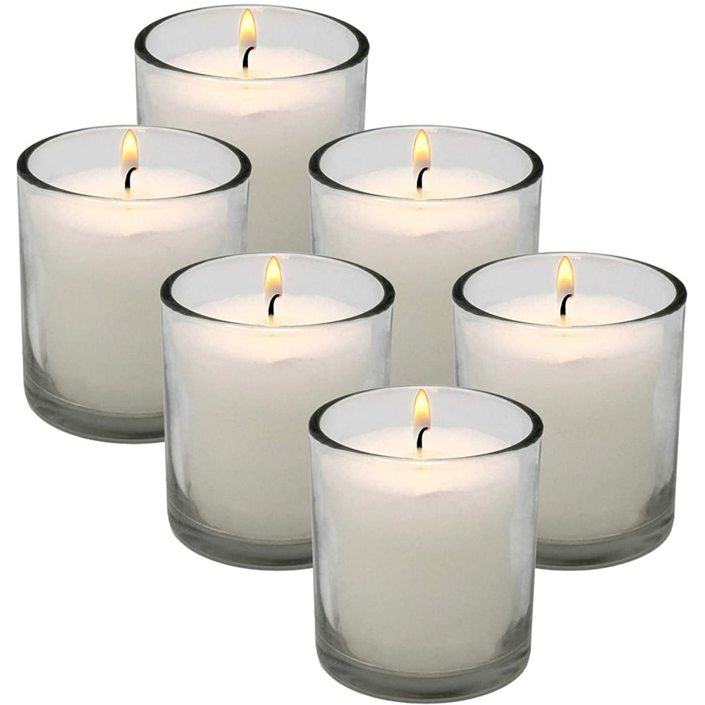 RAMBUE White Votive Candles in Clear Glass Jar 24 Hour Long Burning