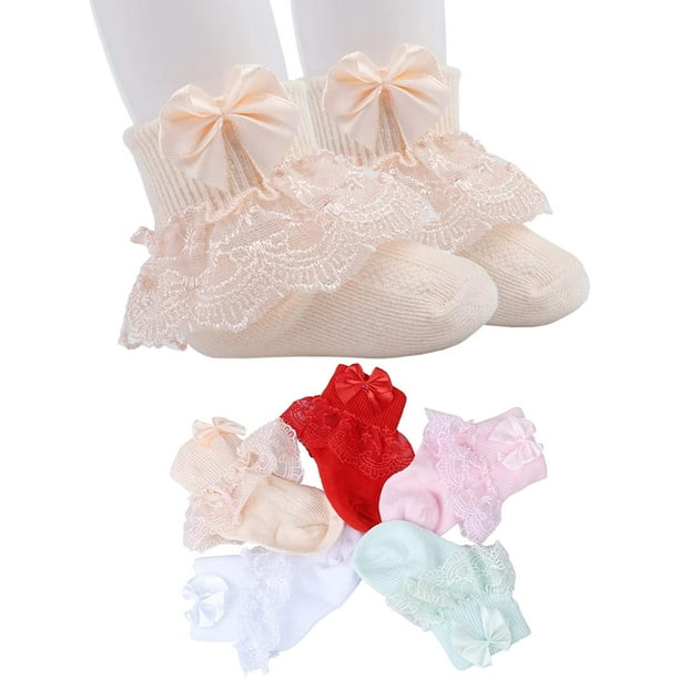 5 Pairs Toddler Lace Socks Baby Ruffles Socks Comfortable Baby Girls Lace Socks Infant Newborn Lace Socks Red