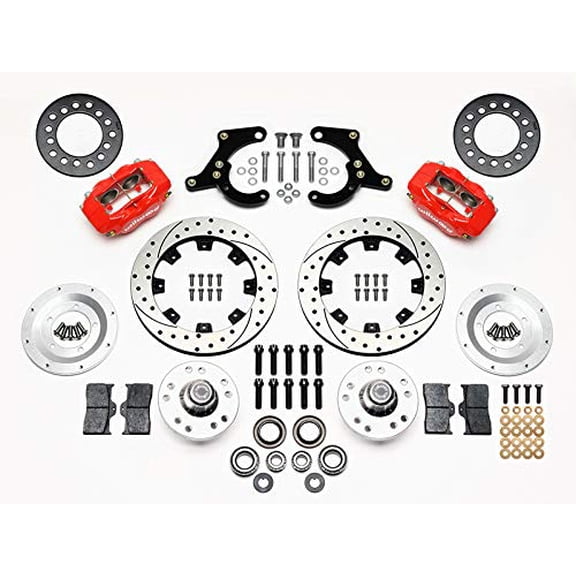 WILWOOD 140-10996-DR FORGED DYNALITE PRO FRONT 11" BIG BRAKE KIT, RED CALIPERS, DRILLED ROTORS, COMPATIBLE WITH MOST 1964-1972 CHEVROLET, PONTIAC, BUICK, OLDSMOBILE CARS