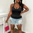 thumbnail image 5 of Women's Plus Size V Neck Ribbed Halter Tank Top, Sleeveless Cropped Fitted Cami for Summer, for Going Out, Layering or Casual Daily Wear (without Padding) Black XXXL, 5 of 6