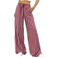 thumbnail image 6 of Dwellite Womens Plus Size Wide Leg Pants Elastic High Waist Striped Casual Palazzo Pants Lounge Trouser with Pockets Red XL, 6 of 6