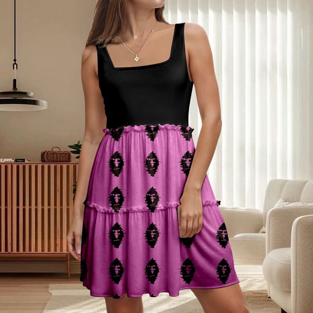 WILLBEST Vestido Floreado Para Mujer 2025 Vestido De Chaleco Holgado Con Cuello Redondo Sin Mangas Y Estampado De Patchwork