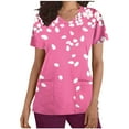 thumbnail image 3 of YOIAVAIOY Pink Womens Nurse Work Uniforms Short Sleeve V Neck Work Scrubs Fashion Print Tunic Blouses with Pockets S, 3 of 5