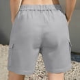 thumbnail image 3 of Bermuda Cargo Denim Shorts for Women Knee Length 6 Pockets Elastic Waist Long Jorts for Summer Casual #GrayM, 3 of 6