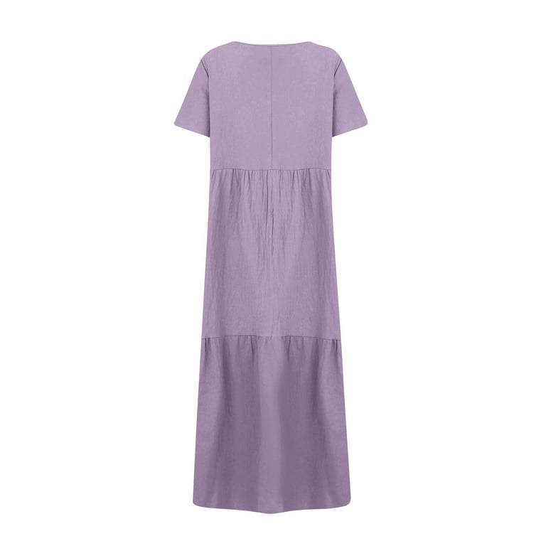 Cocktail Dress, Casual Linen V Neck Short Sleeves Loose Long Maxi Swing  Dress Plus Size Beach Wedding Guest Vacation Midi Sundress Thousand Island  Midi Dresses Work Dresses (S, Purple) ZMTing - Walmart.com