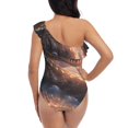 thumbnail image 5 of Sikiie Mythical Serpent Mountain Sunrise Print Women One Piece Swimsuits Tummy Control One Shoulder Bathing Suits Ruffle Swimwear, From S to XXL-X-Large, 5 of 6
