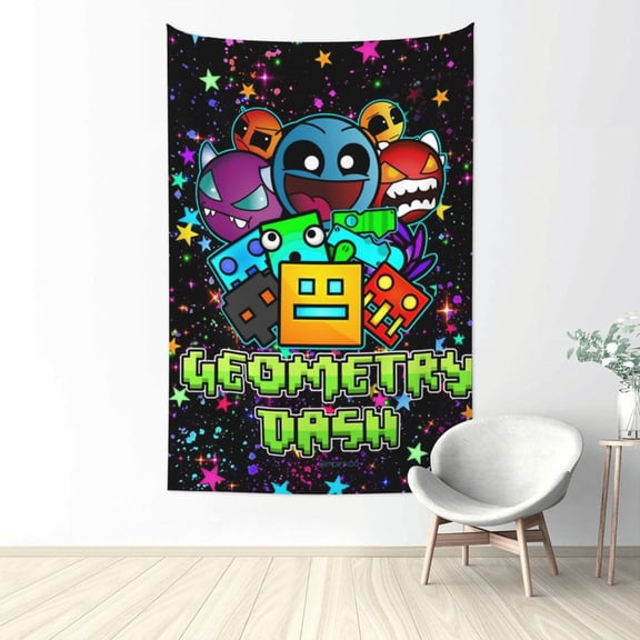 Geometry Dash Tapestry Wall Hanging Home Decoration Wall Blanket Dormitory Living Room Bedroom Backdrop Poster( 60x40inch)