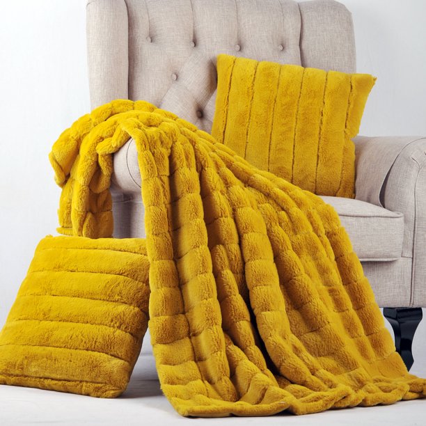 Home Soft Things Rabbit Faux Fur Throw & Pillow Shell Combo, 60" x 80