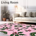 thumbnail image 2 of ODIKA 2'x3' Machine Washable Non-Slip Area Rug, Festive Holly Berry Wreath Decorative Floor Covering High Traffic Rug, Pink, 507752, 2 of 7