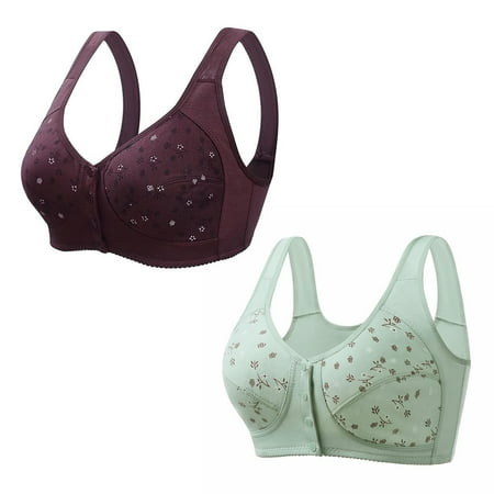 2PC Women Wireless Bras Comfort Back Support Floral Lace Bra Adjustable Wider Straps Full Coverage Lift Up Minimizer Bras Mint Green 40C