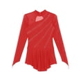 thumbnail image 6 of Nyeemya Women Adult Shiny Figure Ice Skating Dress Long Sleeve Roller Skating Ballet Dance Dress Red S, 6 of 7
