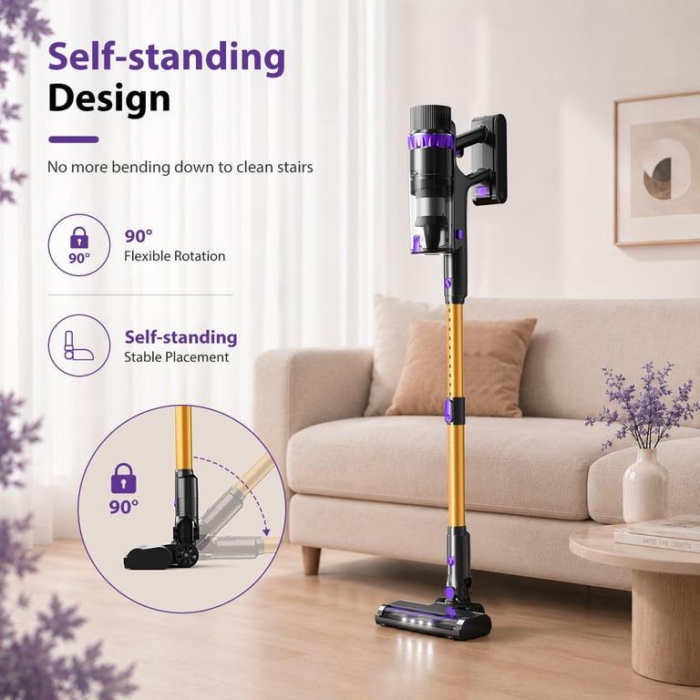 Prettycare Cordless Vacuum Cleaner, 48KPA 530W, 8*2600mAh 55mins