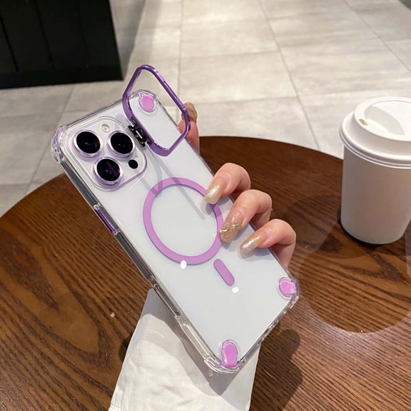 Designing For iPhone 16 Pro Phone Case,Compatible with MagSafe,Built-in Camera Ring Stand,With Lens Film,Shockproof Rugged Anti-fall Transparent Ultra Slim Phone Case Cover,Purple