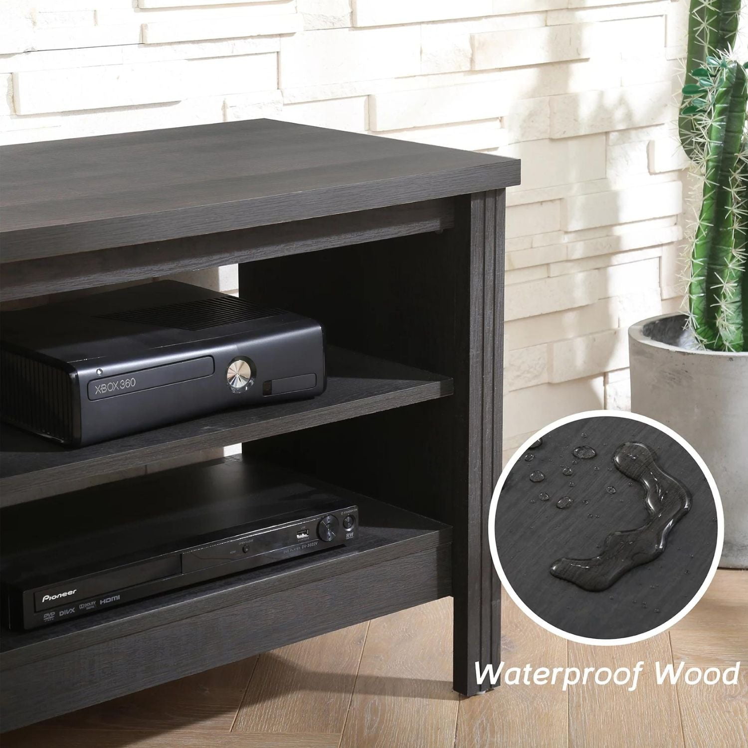 FITUEYES Farmhouse TV Stand with LED Lights for TVs Up to 75 Inch, 70" TV Cabinet with 6 Storage Space for Living Room, Black