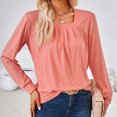 thumbnail image 3 of Camisa básica de cuello cuadrado para mujer, parte superior de color sólido, informal, holgada, traje de trabajo de oficina FLhrweasw Nuevo, 3 of 7