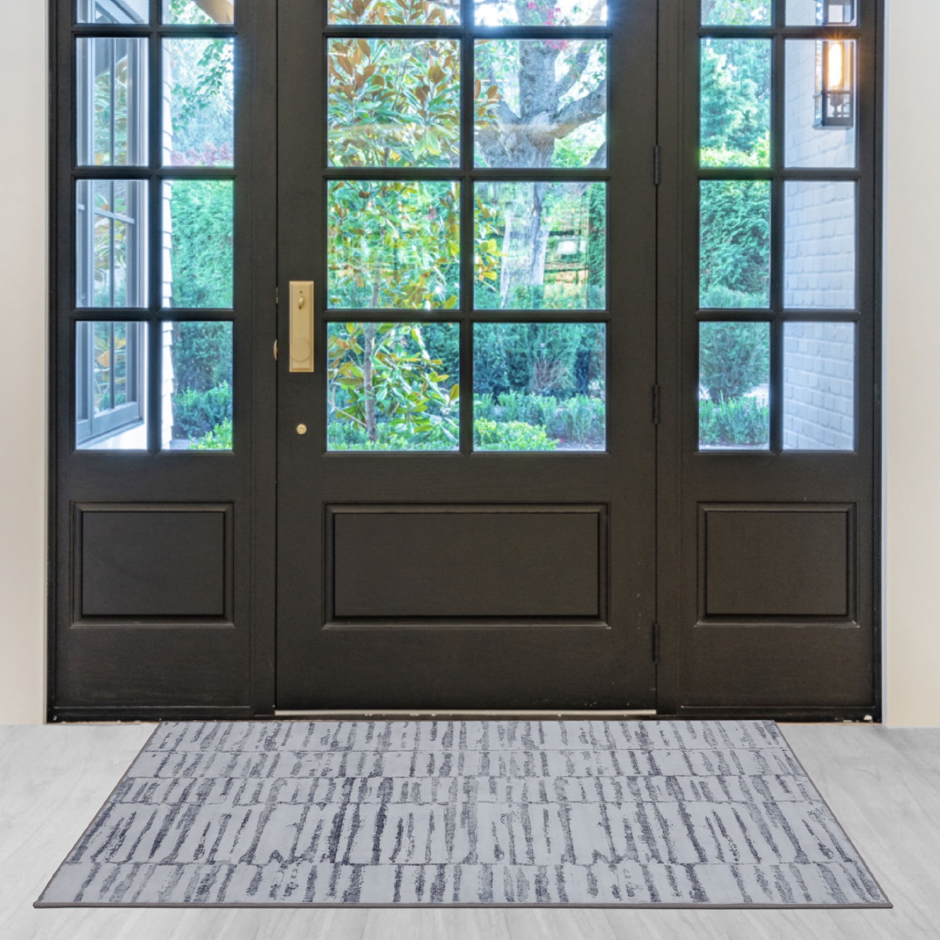 Washable Skid-Resistant Accent Rug Geometric Grey 24" x 48"