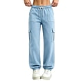 thumbnail image 2 of Lopecy-Sta Pants for Women Jogger Cargo Pants Elastic Drawstring Waist Multi Pockets Relaxed Fit Daily Wear Workout Trousers for All Seasons, 2 of 7