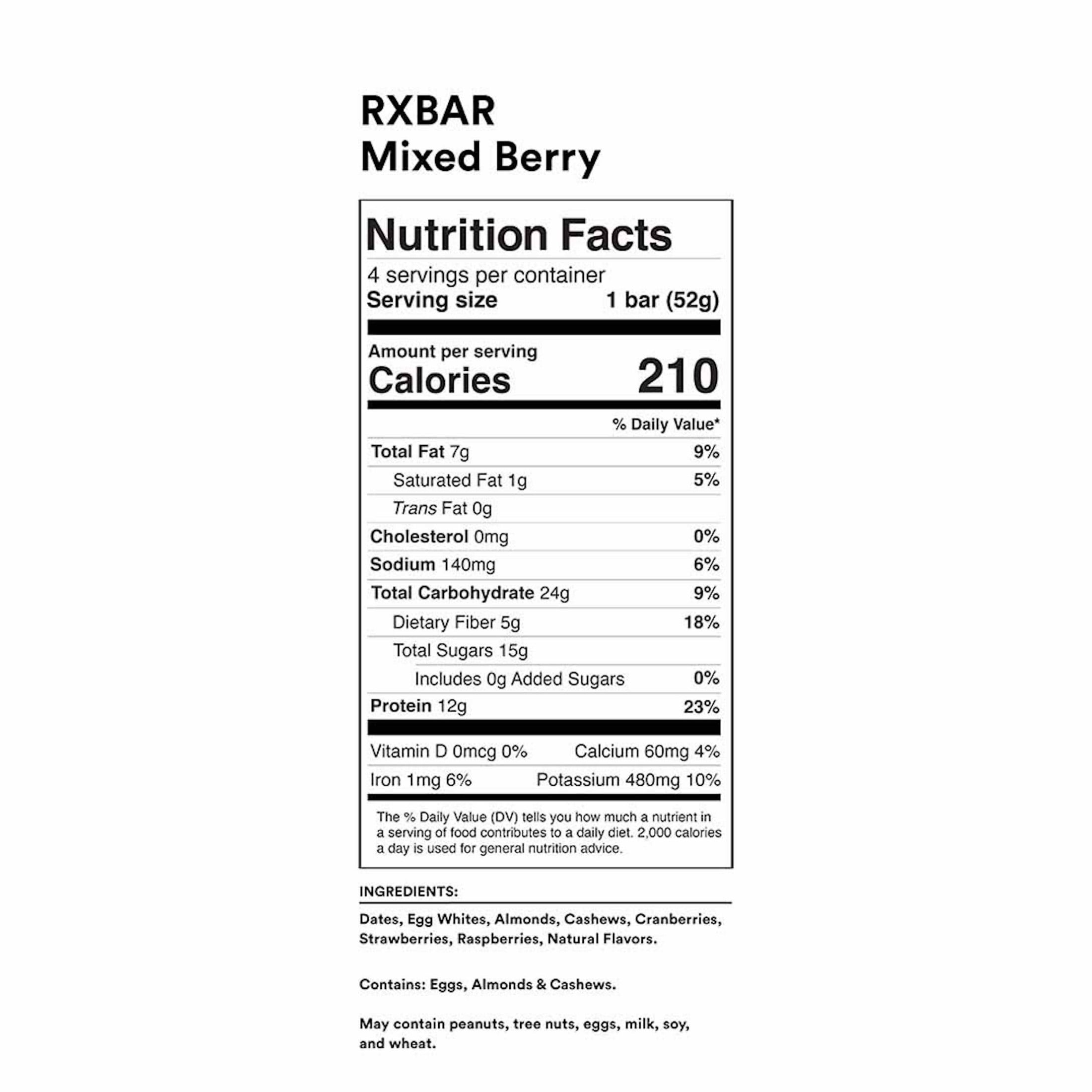 RXBAR Protein Bars Gluten-Free, Mixed Berry, 4 Count