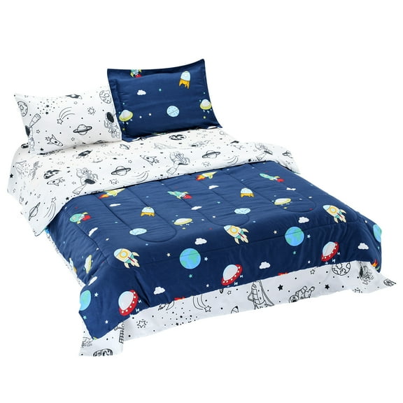 VEVOR Kids Comforter Set, 5 Pieces, Twin Bedding Sets with 1 Comforter, 1 Flat Sheet, 1 Fitted Sheet, 2 Pillowcases, Soft Microfiber & Space Printed, Bedding Comforter Sets for Boys Girls Teen