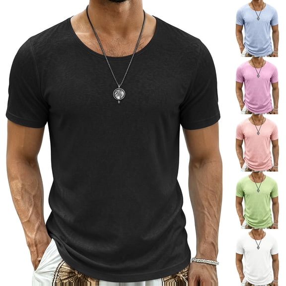 Men's Big and Tall Crewneck Cotton Linen T-Shirt, Loose Fit Longline Extra Long Beach Tee, Lightweight Breathable Hipster Summer Casual Tops, Sizes S-3XL White