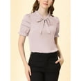 thumbnail image 5 of INSPIRE CHIC Women's Relax Ruffle Cuff Short Sleeve Blouse Bow Tie Collar Blouse, 5 of 7