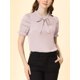 thumbnail image 5 of Blusa de manga corta con volantes y lazo en el cuello para mujer Inspire Chic, color rosa, talla S, 5 of 8